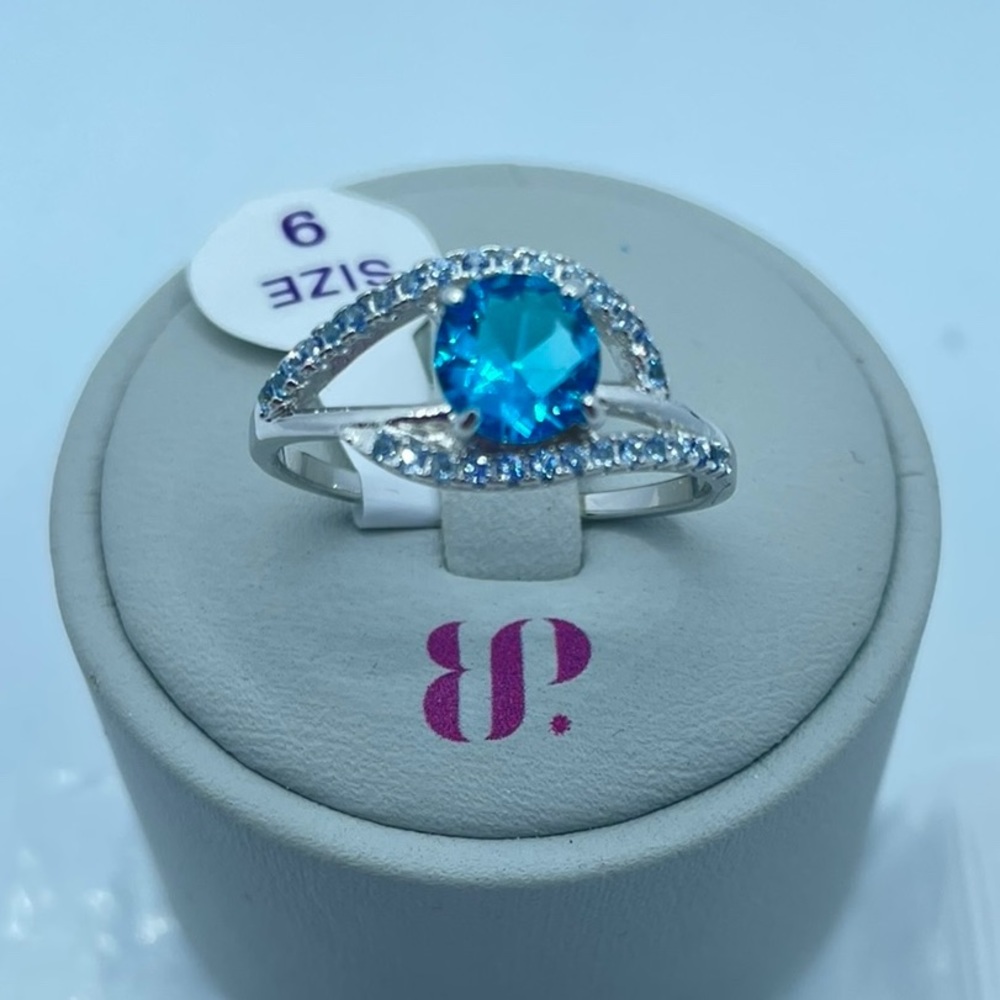 .925 Sterling silver ring size 9- Aquamarine and Blue Topaz
